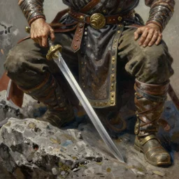 close - up painting of alchemist warrior, rock, highly detailed, by frank frazetta, keith parkinson and greg rutkowski and aleksandra skiba