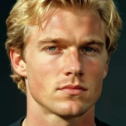 a close up realistic portrait of a blonde man with a chiseled jawline, vibrant, edward hopper, trending on artstation