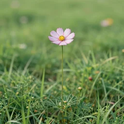 A flower standing tall in a grass field, digital art but as photography, anime style