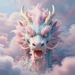 pleasing - palette roaring symmetrical dragon head, close - up, pleasing palette, spiky teeth, highly detailed, made out of idyllic nebulous clouds sophisticated detailed pastel dragon from scenery fantasia ( 1 9 4 1 )