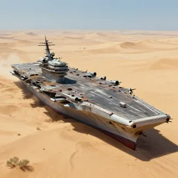 a damaged aircraft carrier stranded, laying on a desert by david palumbo, raymond swanland and zack snyder, sharp digital painting, dry desert scene, cinematic, photography, digital art, digital render. realistic, hdr