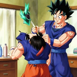 gohan getting his haircut