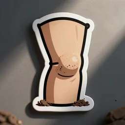 die cut sticker of cartoon knee with a cut on it and some dirt rubbed on it