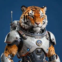 anthropomorphic cyberpunk tiger in spacesuit armor with ensignia on chest plate, detailed render, post - processing, extremely hyperdetailed, intricate, epic composition, cybernetics, 4 k realistic, cryengine, realistic shaded lighting, sharp focus, masterpiece by pablo picasso blue period, by enki bilal, by sandra chevrier, by jon foster