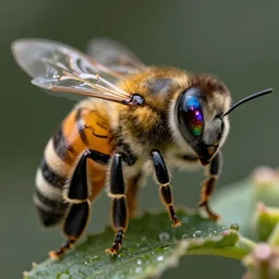 A bee with galaxies reflected in its eyes. 4k, photorealistic