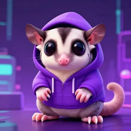 A sugar glider wearing a purple hoodie, digital art, 4K, synthwave