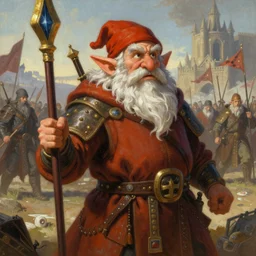 a detailed colorful portrait of a dwarf warpriest on epic battlefield, art by jack davis and lucian freud