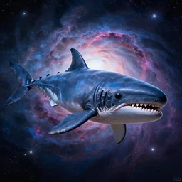 megalodon in space infront of nebula , digital art , hyperdetailed , trending on artstation , CGSociety