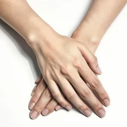 extremely detailed and anatomically accurate photograph of a woman's hands, folded. designed to help art students learn how to depict human hands correctly