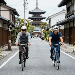 ksi and jake paul are riding bikes together in japan through a beautiful street in japan filled with cherry blossoms, 8k, golden hour, highly detailed, award winning photo