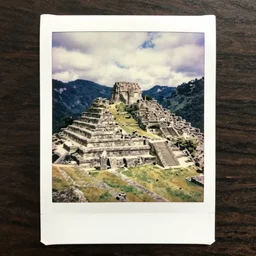 aged polaroid analog photograph of the lost city el dorado