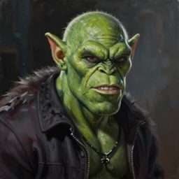 beautiful painting of an orc that looks like travis bickle from taxi driver, cinematic lighting