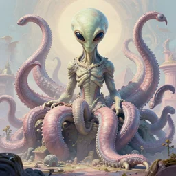 giant ancient alien tentacles artwork, pastel colors, detailed background, extremely detailed, octane rendering, sharp focus