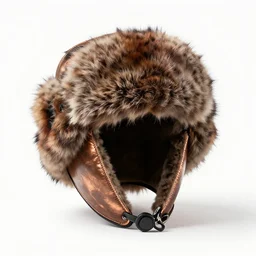 copper ushanka fur hat, professional product shot, isolated on a pure white background, centered, entire object in frame, sharp focus, soft studio lighting