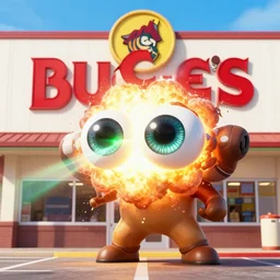 giant using laser eyes to explode buc-ee's