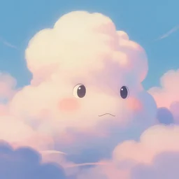 soft pleasing - palette friendly colossal monster wind spirit goliath face, close - up, pleasing palette, undulating nebulous clouds, adorable, friendly, dyllic cumulonimbus still from fantasia pastel from fantasia ( 1 9 4 1 )