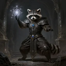 anthropomorphic royal warlock raccoon casting a spell in a dungeon, dark souls, d & d, fantasy, intricate, action pose, elegant, highly detailed, digital painting, artstation, concept art, matte, sharp focus, volumetric lighting, illustration, hearthstone, art by artgerm, wlop, greg rutkowski and alphonse mucha