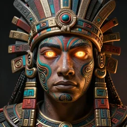 full face tattoo epic portrait, aztec priest glowing eyes, elden ring, matte painting concept art, midjourney, beautifully backlit, swirly vibrant color lines, fantastically gaudy, cinematic aesthetic octane render, 8 k hd resolution, by ilya kuvshinov and darius zawadzki and zdizslaw beksinski