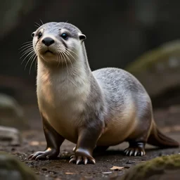 bipedal albino amphibious otter seal feline alien creature with fat ears and a fat tail, speculative biology