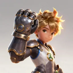 a tiny punk kid with a massive gauntlet, smooth, intricate, elegant, digital painting, artstation, concept art, sharp focus, illustration, art by sam spratt and blizzard studios, overwatch character,