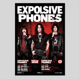 the tour poster of rock group named explosive phones, printed on posters