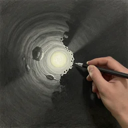 A drawing. A rip in spacetime. Did this device in her hand open a portal to another dimension or reality?! deuteranopia, thalassophobia by Vytautas Kairiukstis tender