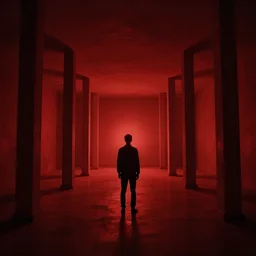 dark matter red art house future alone man going limbo hipper reflection in the horror them many room schizophrenia and stratification of consciousness mind man full HD 8K resolution