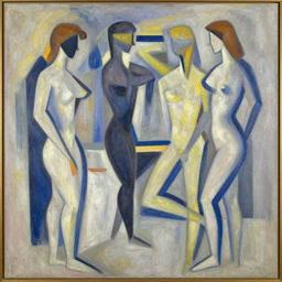 abstract art painting, figures, lines, forms, geometry in style of pierre - auguste renoir, fotorealistic, high details,