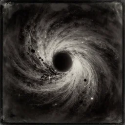 black hole, albert einstein drifting in soace, vintage, calotype, tintype