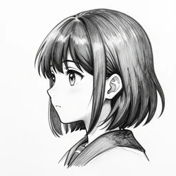 anime girl headshot profile picture, black and white sketch, drawn in ballpoint pen, made by WLOP, trending on artstation