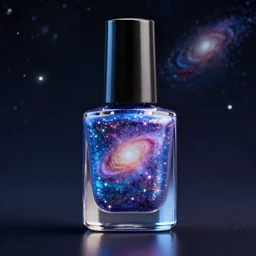 galaxy nail polish, space, sparkling, glitter, photorealistic, 3 d art, octane render, vray tracing, commercial, 8 k