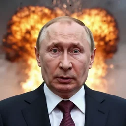vladimir putin recognizable face, realistic details, freaked out open mouth scared, big explosion behind, looking to explosion, nearby, by donato giancola and greg rutkowski and wayne barlow and zdzisław beksinski, digital art