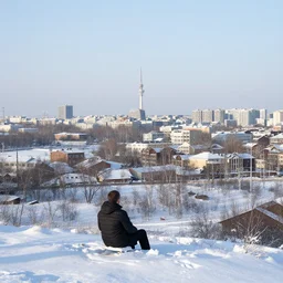 novosibirsk, winter landscape, khrushchevka in the snow, russian longing, photo