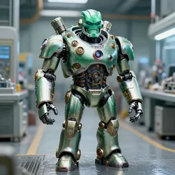 h. _ r. _ giger _ esque _ full front view _ of _ a _ friendly _ happy _ emerald _ ultron _ from _ age _ of _ ultron _ fresh _ of _ the _ production _ line _ washed _ clean _ shiny _ clockwork steampunk, t - 8 0 0, robocop, robot hands _ - h _ 7 0 4 _ - w _ 7 0 4 _ - n 8