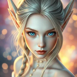 a beautiful portrait, colorful luminous background, gorgeous fantasy elf. professionally retouched, soft lighting, realistic, smooth face, white skin, gorgeous blue eyes, detailed big eyes, long detailed hair, cute ears, wide angle, sharp focus on the eyes, 8 k high definition, insanely detailed, intricate, elegant, gorgeous, art by artgerm and wlop