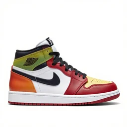photography of a realistic rainbow color air jordan sneaker, ultra detailed, 8 k, product view, white background