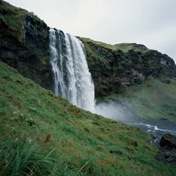 great sloping mountain, one has a waterfall in the style of MidJourney 4K details