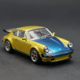 3 5 mm photo of metallic yellow and blue porsche 9 1 1 3 like hot wheels model with a mexico as background, epic cinematic, epic lighting