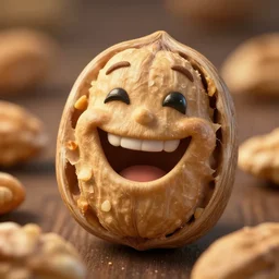 but this delicious nut is not a nut,, silly, laughing, highly detailed vfx, cinematic, volumetric lighting,