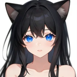 A portrait of an anime catgirl with black hair and blue eyes, trending on pixiv, digital art