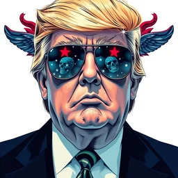 portrait of donald trump with sunglasses, maga stars stripes doom eternal with detailed faces enchanted psychedelic wide angle shot white background vector art illustration gears of war illustration gta 5 artwork of donald trump, in the style of gta 5 loading screen, by stephen bliss by hieronymus bosch and frank frazetta