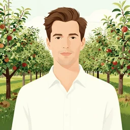 ( ( dither ) ), editorial illustration portrait of an apple orchard, modern art deco, ( ( mads berg ) ), christopher balaskas, victo ngai, rich grainy texture, detailed, dynamic composition, wide angle, matte print, art nouveau, unreal engine
