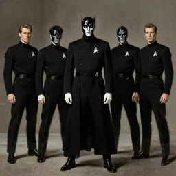 evil star fleet officers dressed in all black. art by gaston bussiere.