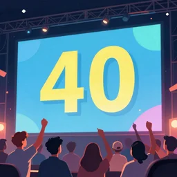 the number 40 on a big screen and people celebrating, digital art