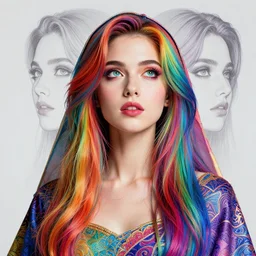 studio portrait of neutral good rainbow colorful female cleric bard healer as absurdly beautiful, elegant, realistic young gravure idol looking up, an ultrafine hyperdetailed illustration by kim jung gi, intricate linework, detailed symmetrical faces, super sharp focus, bright colors, octopath traveler, unreal engine 5 highly rendered, global illumination, radiant light