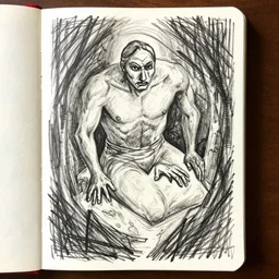 an art brut drawing of the artist's conception of limbo, found scribbled in a notebook