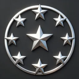 e, and in a circle from it 1 2 five - pointed stars, emblem, metallic color