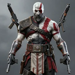 kratos wearing agent 47 suit holding 2 desert eagle