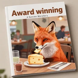 award winning illustration of fox eating a slice of cheese in a busy restaurant, on the cover of a magazine, soft focus,
