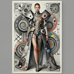 an award winning anamorphosis painting of a fashion model, in a futuristic wardrobe, at a fashion photoshoot, inspired by lise deharme, albrecht durer, abstract, a level art, intricate, pop surrealism, digital poster, ornately detailed, photorealism, trending in artstation